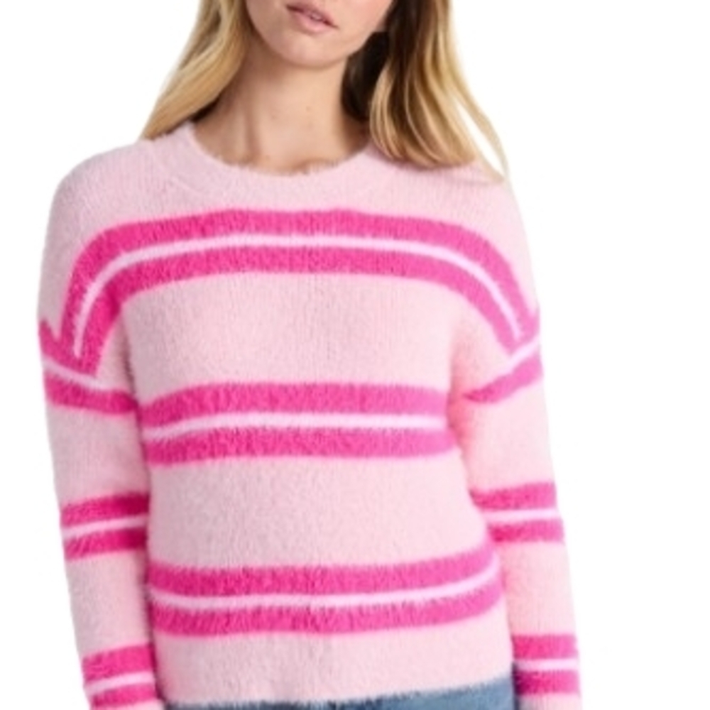 NWT Fuzzy Striped Cropped Sweater Pink Hot Pink Size M